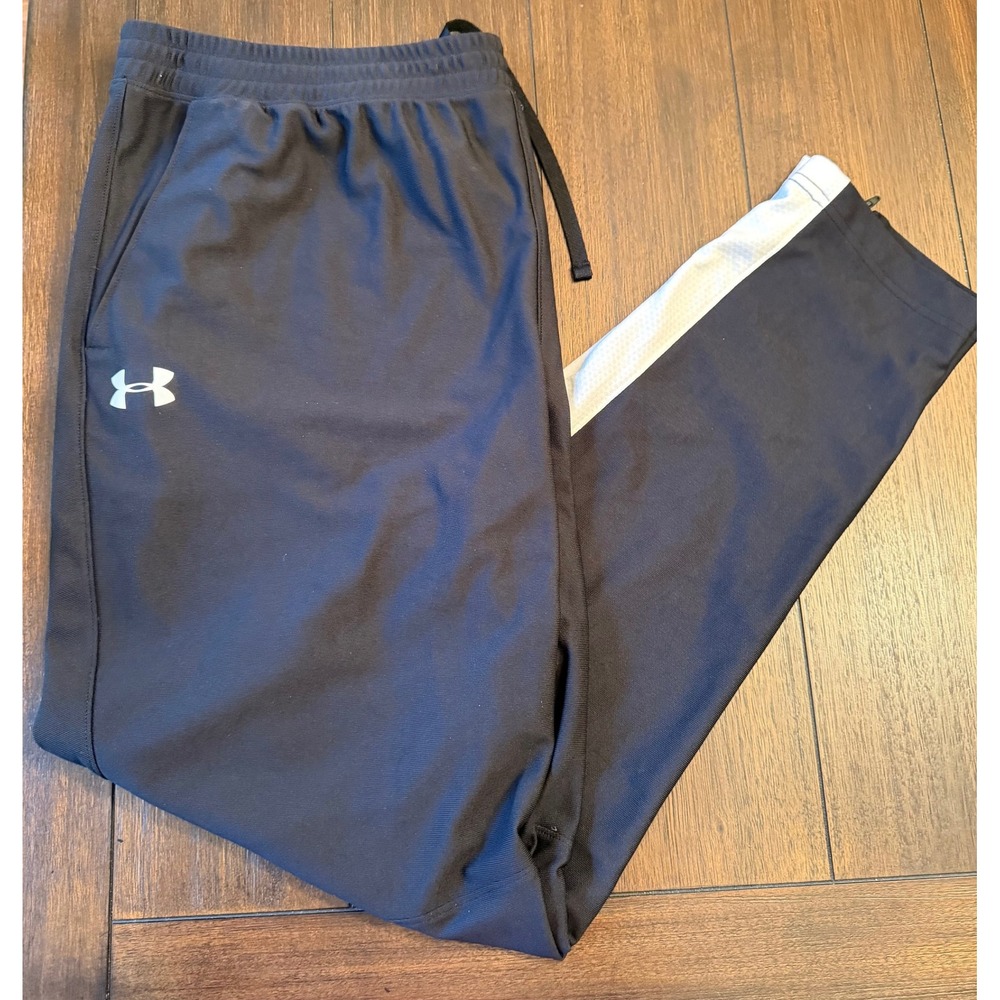 Under Armour Womens XXL Black White Track Pant Ankle Zip Fitted Joggers Training